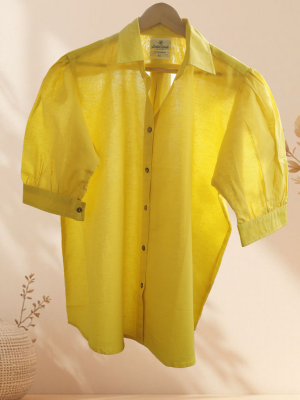 Linen Puff Sleeve Shirt – Yellow, catalogue