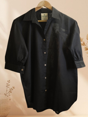Linen Puff Sleeve Shirt – Black, catalogue