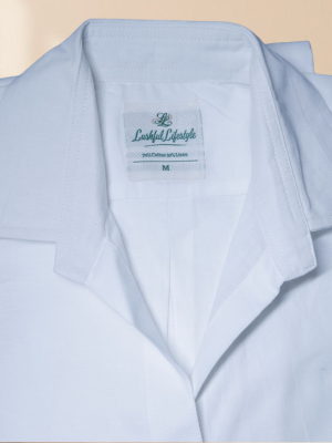 Linen Puff Sleeve Shirt – White, full length