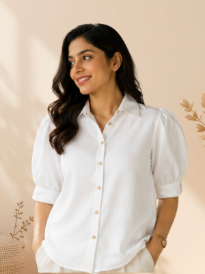 Linen Puff Sleeve Shirt – White